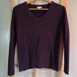 Merona Plum Ribbed V-Neck Sweater Women’s Large Classic Knit
